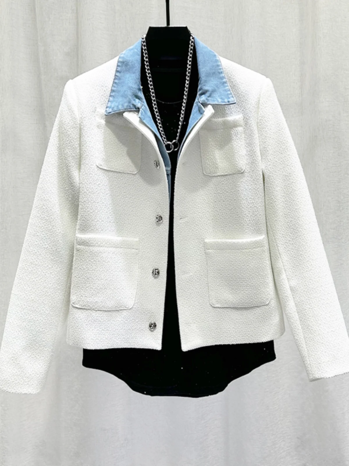 2025 New Faion Brand Design Patchwork Denim Jaet Men's Sli White Small Fraance Sle Top Layered Look Spring Autumn
2025 New Faion Brand Design Patchwork Denim Jaet Men's Sli White Small Fraance Sle Top Layered Look Spring Autumn