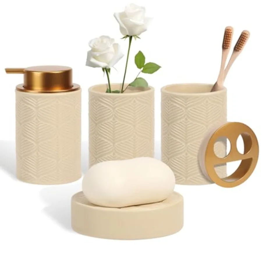 Ceramic Bathroom Accessories Set 4 Pcs-Includes Lotion Soap Dispenser Toothbrush Holder Vanity Tray and Tumbler Modern Bathroom
Ceramic Bathroom Accessories Set 4 Pcs-Includes Lotion Soap Dispenser Toothbrush Holder Vanity Tray and Tumbler Modern Bathroom