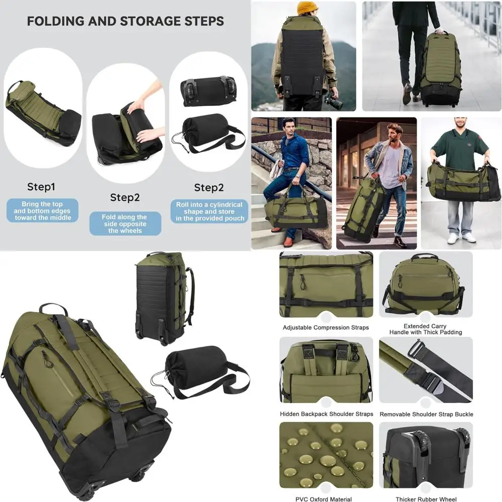 85L Large Rolling Backpack with Wheels, Side Travel Bag, Separate Shoe Compartment, Quilted Bottom, Army Green
85L Large Rolling Backpack with Wheels, Side Travel Bag, Separate Shoe Compartment, Quilted Bottom, Army Green