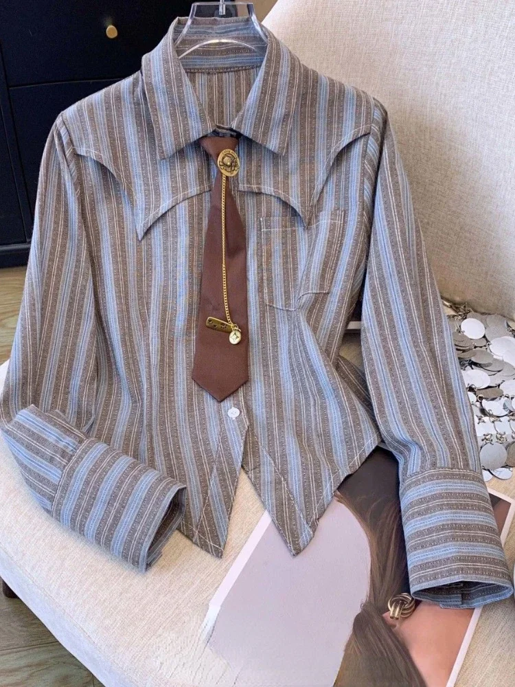 Spring Shirts Striped Irregular Design Patchwork Crop Tops Long Sleeve Blouses All Match Fashion Vintage Women's Clothing E8565
Spring Shirts Striped Irregular Design Patchwork Crop Tops Long Sleeve Blouses All Match Fashion Vintage Women's Clothing E8565