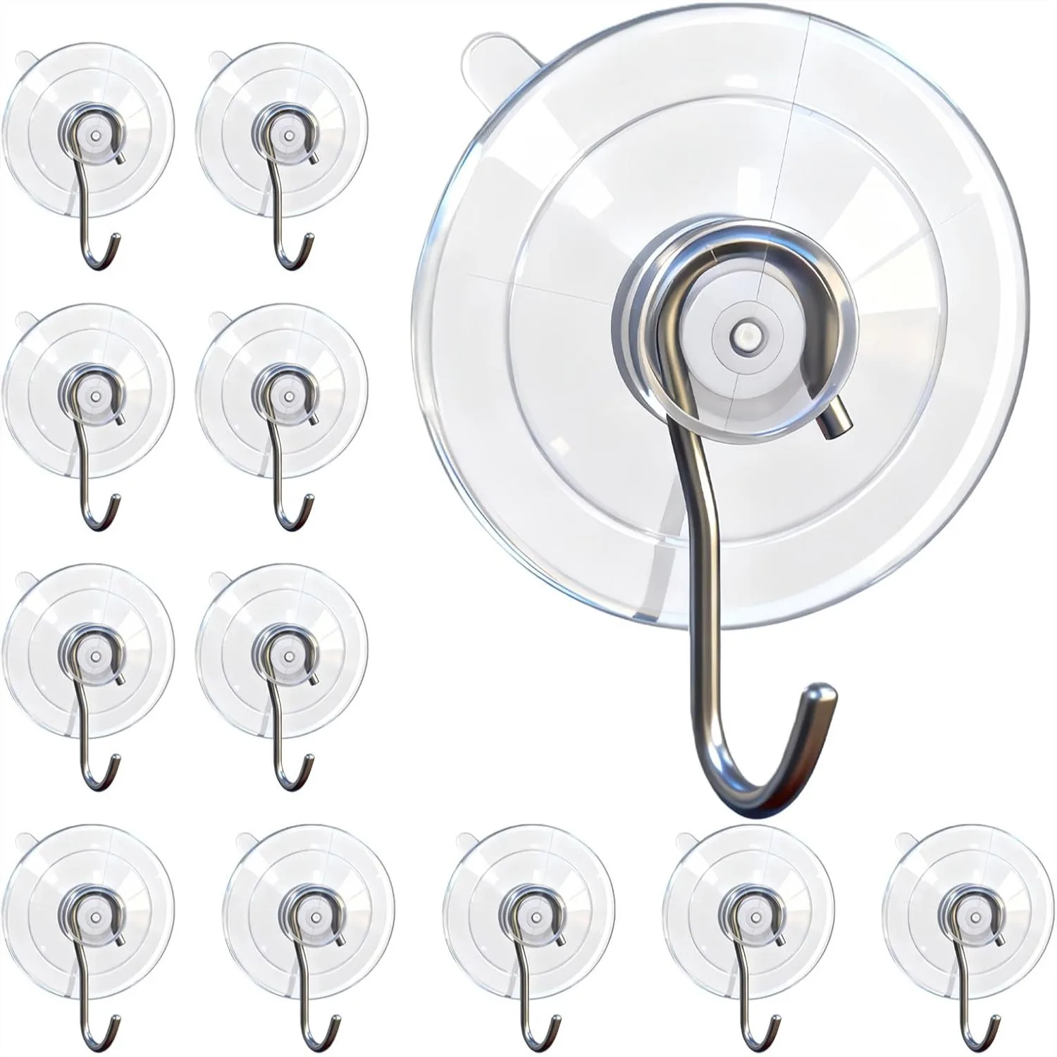 Suction Cup Hooks, 12 Pcs Clear Stainless Steel Hooks, 12 LB Max Load, Reusable No Trace for Shower Kitchen Bathroom Tile Glass
Suction Cup Hooks, 12 Pcs Clear Stainless Steel Hooks, 12 LB Max Load, Reusable No Trace for Shower Kitchen Bathroom Tile Glass