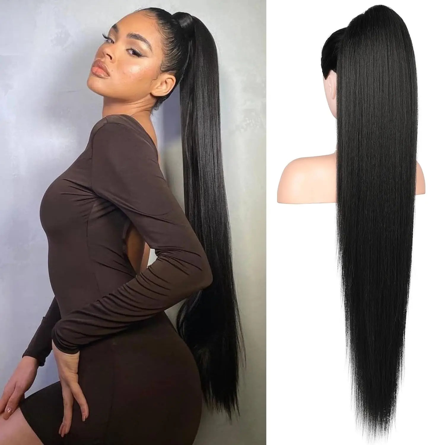Synthetic Hairpieces 36 Inch Long Straight Drawstring Ponytail Fake Natural Soft Clip in Hair Extension for Women Black Daily
Synthetic Hairpieces 36 Inch Long Straight Drawstring Ponytail Fake Natural Soft Clip in Hair Extension for Women Black Daily