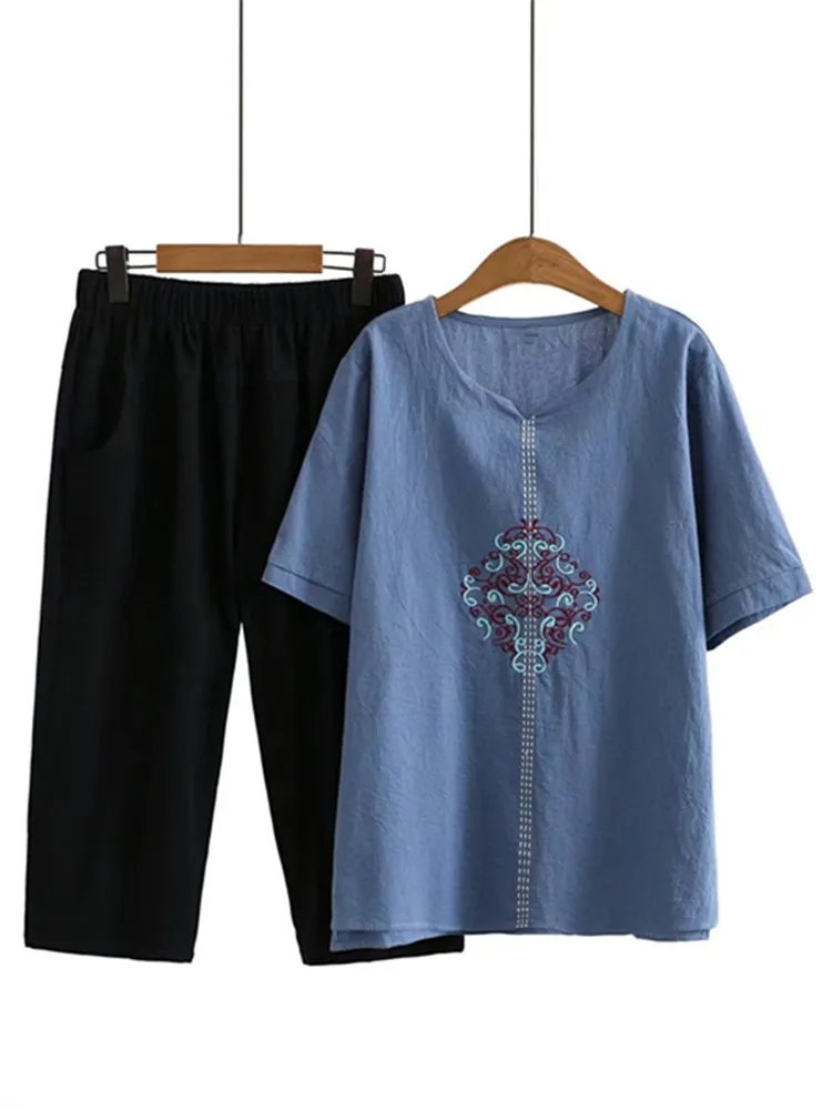 Plus Size Women's Clothing Chinese Style Set Thin Non-Stretch Cotton Summer Combo Short-Sleeved Top And Elasticated Waist Pants
Plus Size Women's Clothing Chinese Style Set Thin Non-Stretch Cotton Summer Combo Short-Sleeved Top And Elasticated Waist Pants