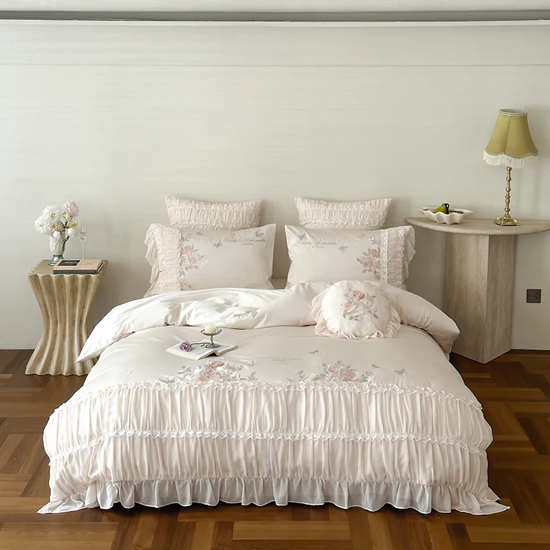 1000TC Egyptian Cotton Rose Flower Embroidery Pleated Ruffles Lace Bedding Set Duvet Cover Flat/Fitted Bed Sheet Pillowcase 4Pcs
1000TC Egyptian Cotton Rose Flower Embroidery Pleated Ruffles Lace Bedding Set Duvet Cover Flat/Fitted Bed Sheet Pillowcase 4Pcs