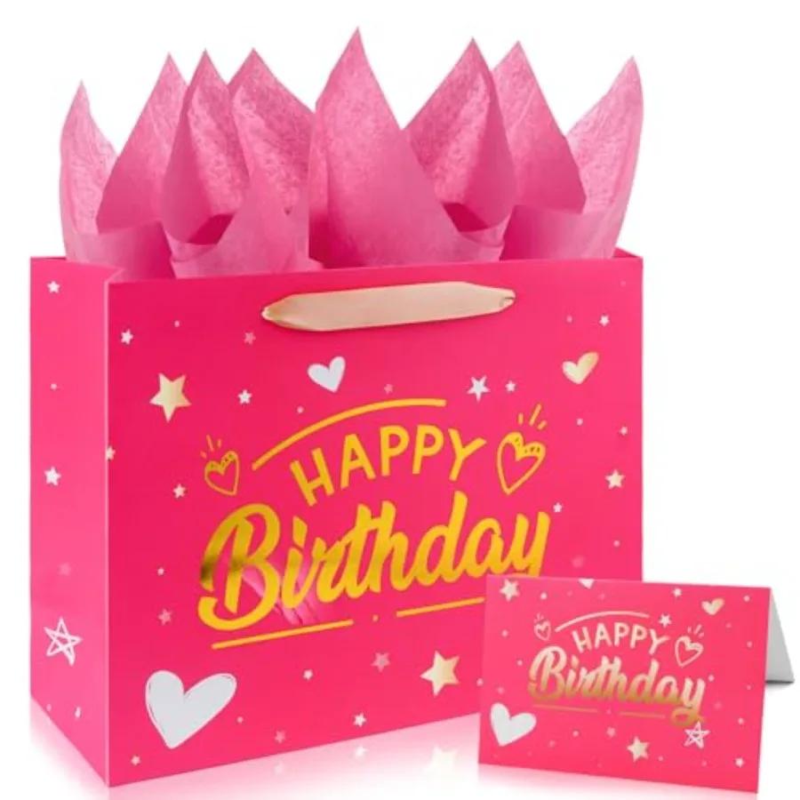 Birthday Gift Bags, 13 Inches Birthday Gift Bag with Tissue Paper and Greeting Card for Women, Girls
Birthday Gift Bags, 13 Inches Birthday Gift Bag with Tissue Paper and Greeting Card for Women, Girls