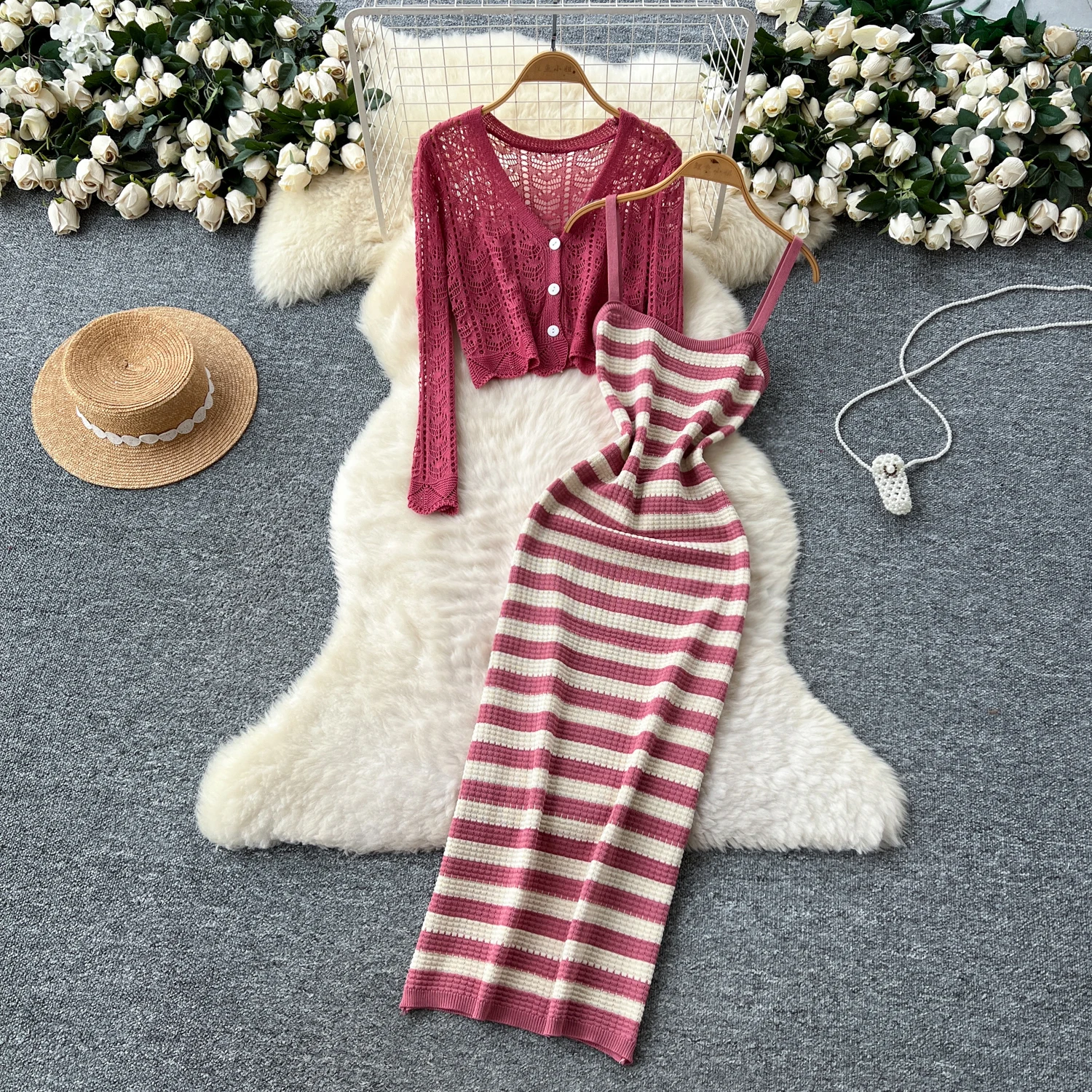 Two piece set Hook flower hollow striped sweet Dress Women Fashion Summer Skirt women clothing
Two piece set Hook flower hollow striped sweet Dress Women Fashion Summer Skirt women clothing