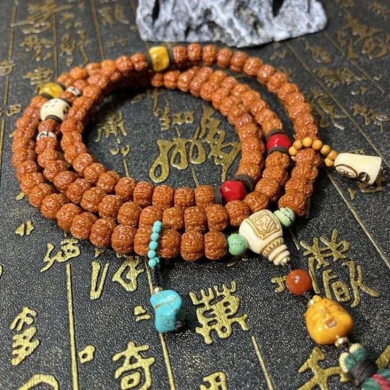 Tibetan-style double dragon five-petal polished small Rudraksha 108 Buddhist prayer beads, decorative hand string, unisex
Tibetan-style double dragon five-petal polished small Rudraksha 108 Buddhist prayer beads, decorative hand string, unisex
