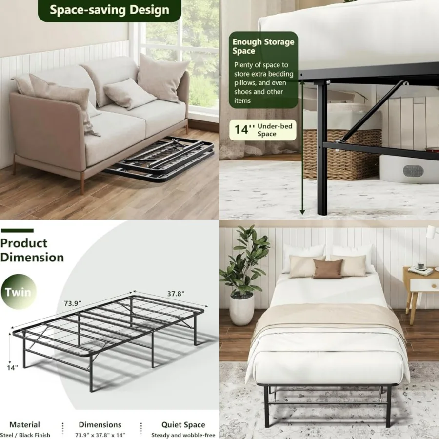 Twin Foldable Bed Frame, 14 Inch Metal Platform, No Box Spring Needed, Tool-Free Assembly, Portable Folding Twin Bed Frames for
Twin Foldable Bed Frame, 14 Inch Metal Platform, No Box Spring Needed, Tool-Free Assembly, Portable Folding Twin Bed Frames for