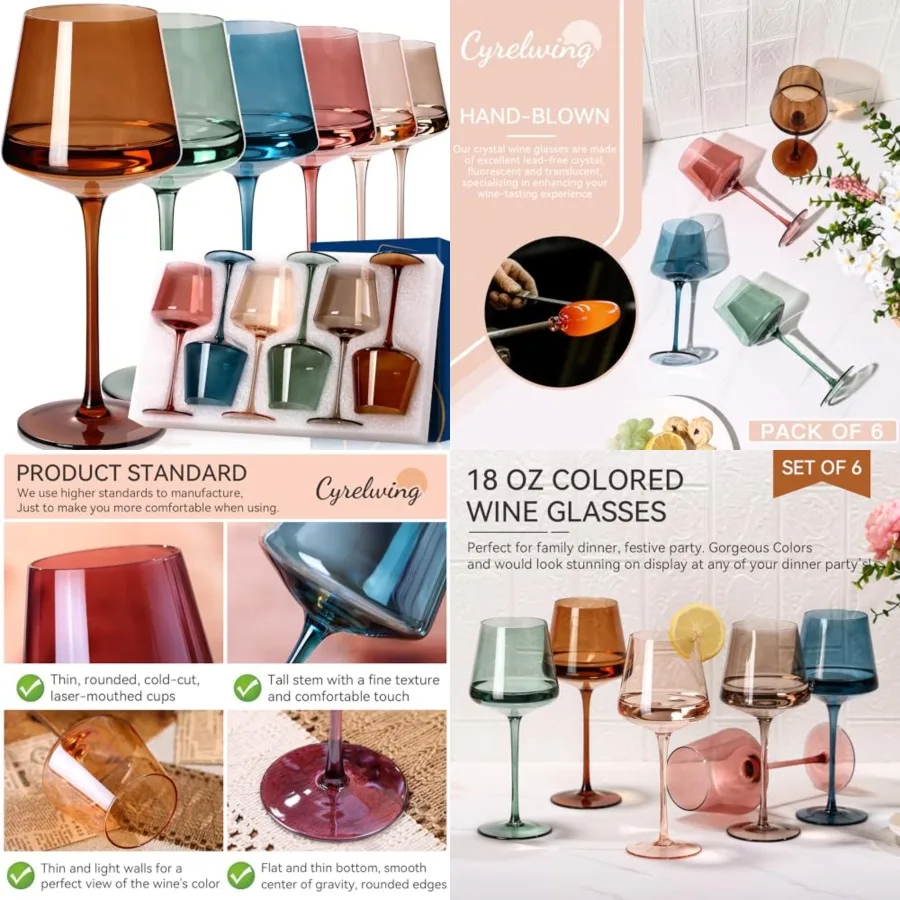 Colored Wine Glasses Set of 6-18ozHand BlownCrystal Colorful Wine Glasses with Stem-Muticolor Wine Glass Wedding gift set for w
Colored Wine Glasses Set of 6-18ozHand BlownCrystal Colorful Wine Glasses with Stem-Muticolor Wine Glass Wedding gift set for w