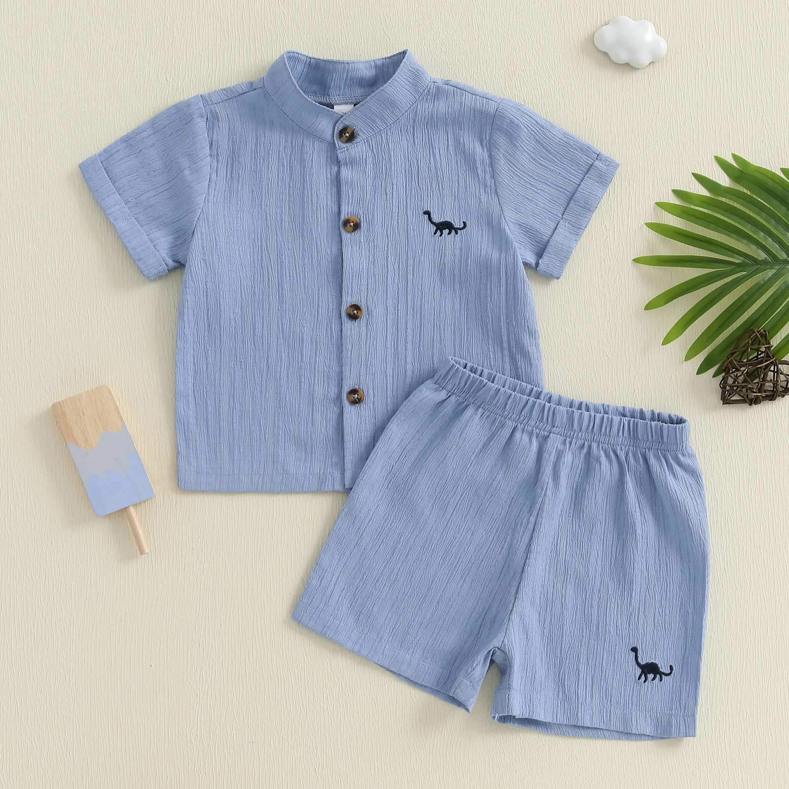 Infant Baby Boys Summer Outfits Dinosaur Embroidery Button Short Sleeves T-Shirt and Elastic Shorts Set for 2 Piece Clothes
Infant Baby Boys Summer Outfits Dinosaur Embroidery Button Short Sleeves T-Shirt and Elastic Shorts Set for 2 Piece Clothes