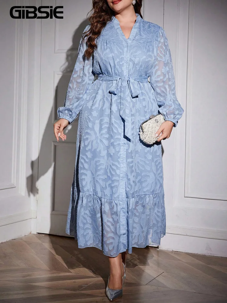 GIBSIE Plus Size Elegant Jacquard Belted Shirt Dress Women 2026 Spring and Summer Long Sleeve Sweet Ruffle Hem Party Dresses
GIBSIE Plus Size Elegant Jacquard Belted Shirt Dress Women 2026 Spring and Summer Long Sleeve Sweet Ruffle Hem Party Dresses
