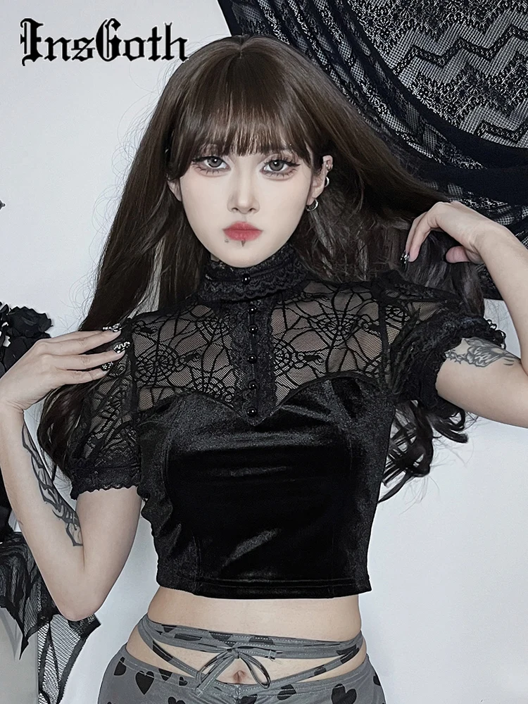 InsGoth Gothic Spider Web Tops Tee T-Shirt Women's Mesh See Through Mock Neck Short Sleeve Crop Tops Y2k Aesthetics Vintage Tees
InsGoth Gothic Spider Web Tops Tee T-Shirt Women's Mesh See Through Mock Neck Short Sleeve Crop Tops Y2k Aesthetics Vintage Tees