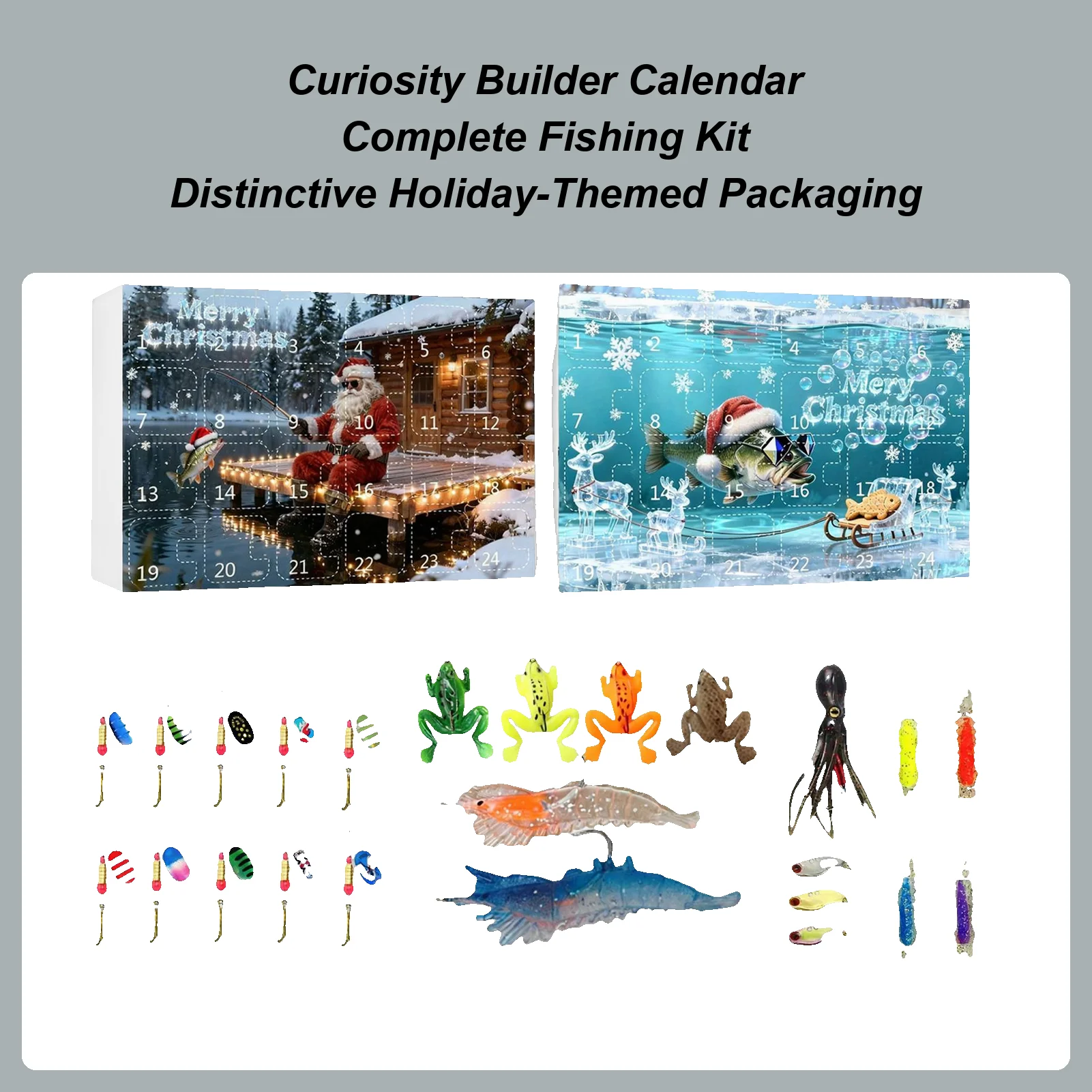 Рождественский календарь обратного отсчета с приманкой для рыбы, спортивные рыболовные снасти на открытом воздухе, рыболовная приманка, календарь обратного отсчета на Рождество для рыбака
Рождественский календарь обратного отсчета с приманкой для рыбы, спортивные рыболовные снасти на открытом воздухе, рыболовная приманка, календарь обратного отсчета на Рождество для рыбака