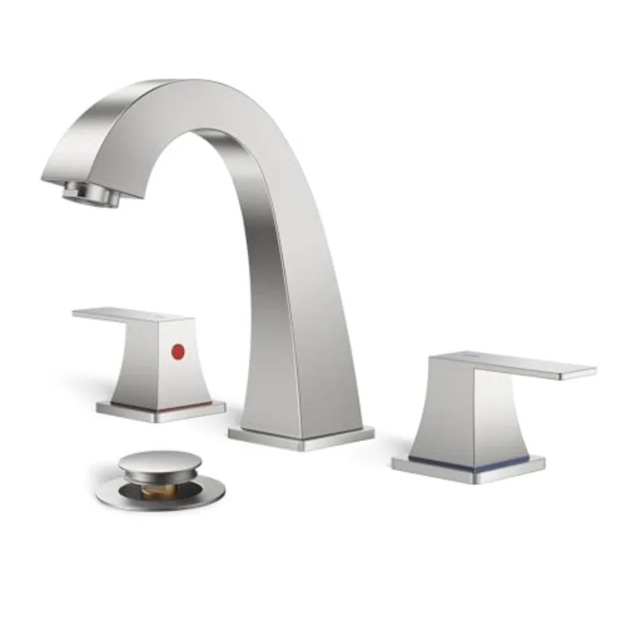Bathroom Faucets 3 Hole, Brushed Nickel Bathroom Sink Faucet for Vanity with Pop-up Drain and Supply Lines, Lead-Free 8 Inch Wi
Bathroom Faucets 3 Hole, Brushed Nickel Bathroom Sink Faucet for Vanity with Pop-up Drain and Supply Lines, Lead-Free 8 Inch Wi