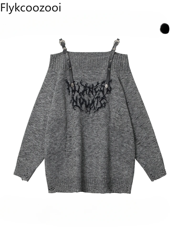 One-line Shoulder Fall and Winter Loose Pullover Off-shoulder Sweater Women's Gray Long-sleeved Slouchy Leather Buckle Strap Top
One-line Shoulder Fall and Winter Loose Pullover Off-shoulder Sweater Women's Gray Long-sleeved Slouchy Leather Buckle Strap Top