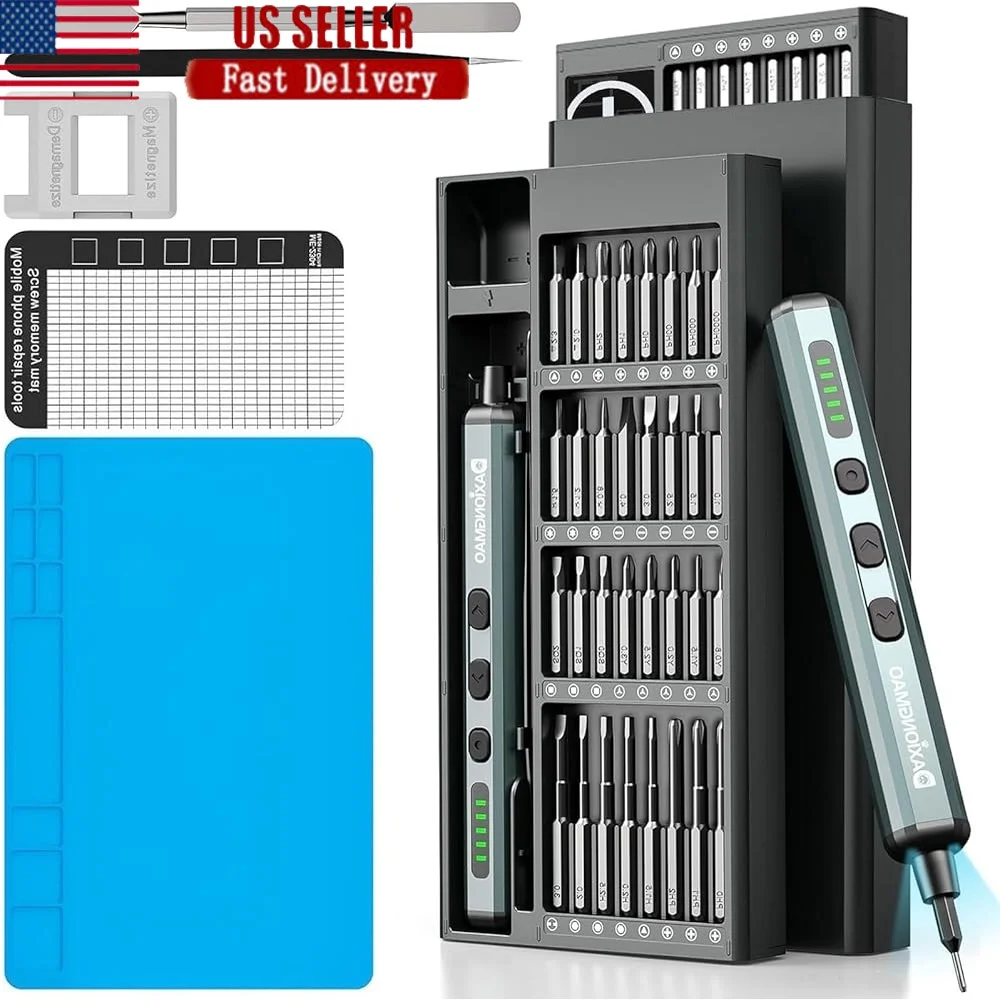 Electric Screwdriver Set 64 in 1 Precision Magnetic Bits Rechargeable 5 Torque Settings LED Lights Repair Tool PCs Cameras
Electric Screwdriver Set 64 in 1 Precision Magnetic Bits Rechargeable 5 Torque Settings LED Lights Repair Tool PCs Cameras