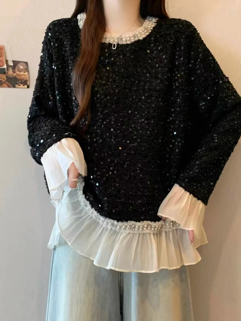 Ele Long Sve Sequin Lace Patchwork Loose Women's irt Autumn Winter plus Size Faionable Commute Sle round Ne Top
Ele Long Sve Sequin Lace Patchwork Loose Women's irt Autumn Winter plus Size Faionable Commute Sle round Ne Top