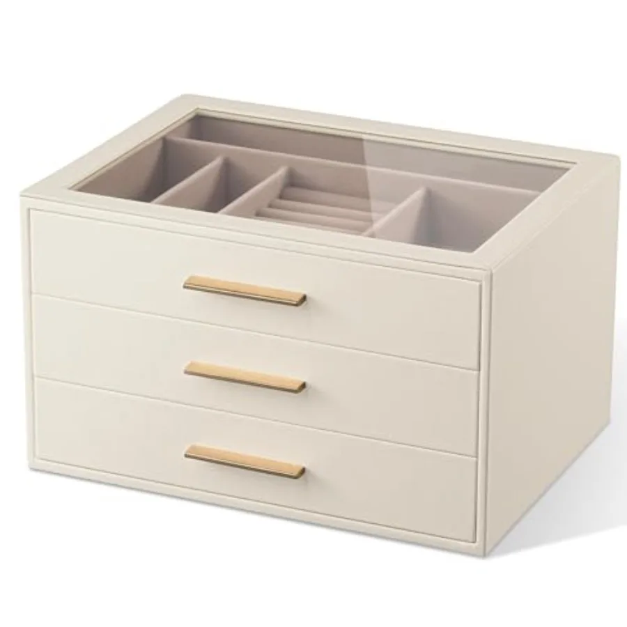 Jewelry Box Organizer Case for Women: 3-Layer Jewelry Storage Case with Glass Window, Ivory Leather with Pink Velvet, Holder fo
Jewelry Box Organizer Case for Women: 3-Layer Jewelry Storage Case with Glass Window, Ivory Leather with Pink Velvet, Holder fo