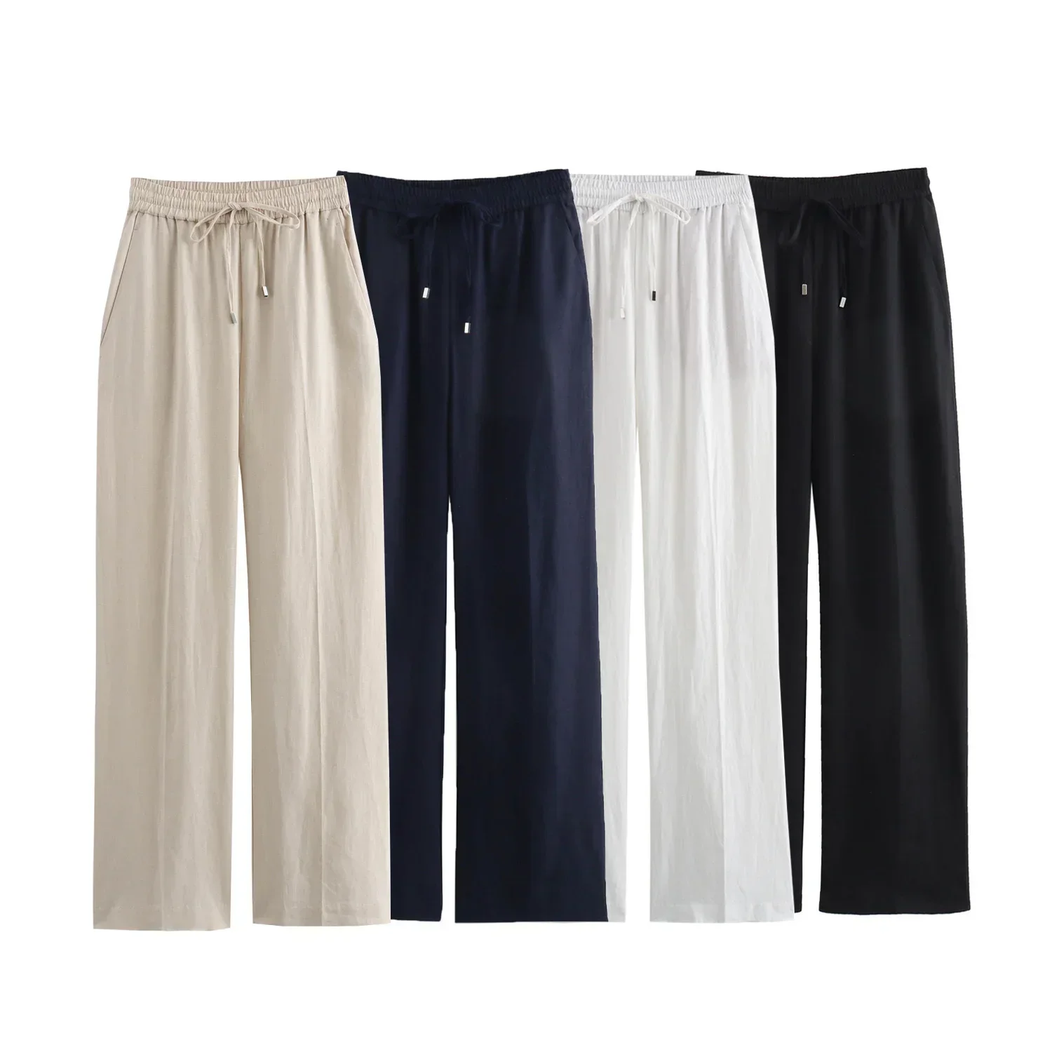 Women's New Fashion Loose Side Pocket Linen Blended Straight Leg Casual Pants Retro Elastic Waist Drawstring Women's Pants Z0133
Women's New Fashion Loose Side Pocket Linen Blended Straight Leg Casual Pants Retro Elastic Waist Drawstring Women's Pants Z0133