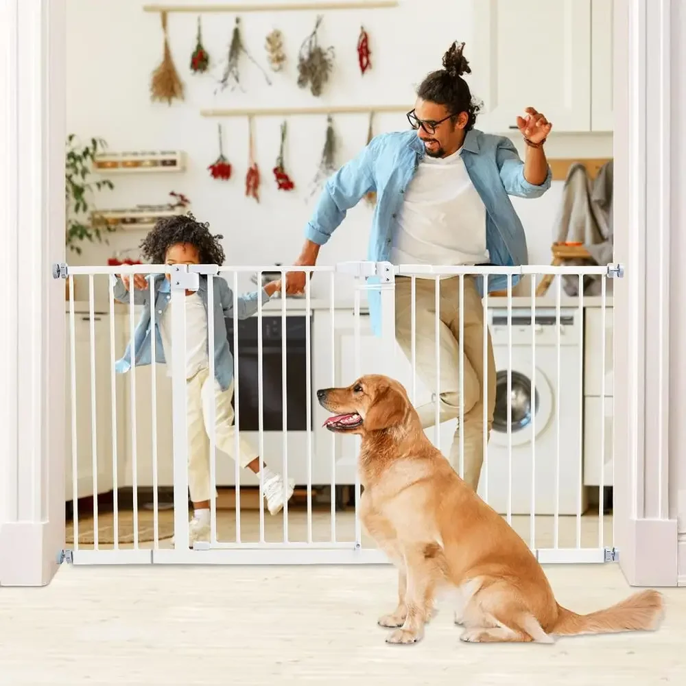 58-Inch Wide White Adjustable Baby Gate with Extension Kit and Wall Cups for Doorway and Stairs
58-Inch Wide White Adjustable Baby Gate with Extension Kit and Wall Cups for Doorway and Stairs