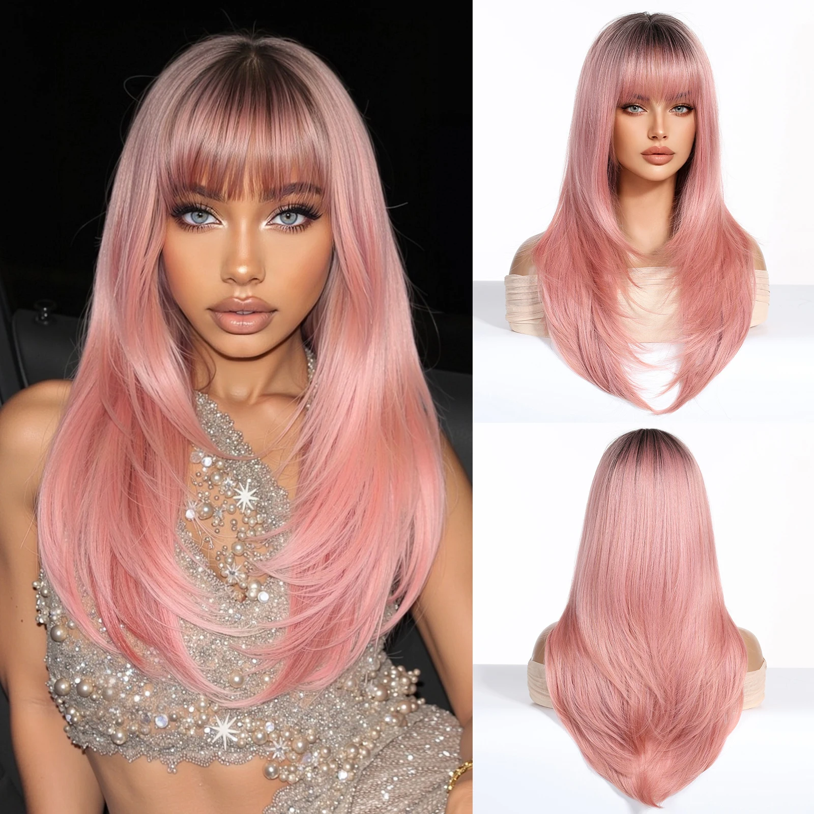 EASIHAIR Розовые синтетические прямые длинные парики Многослойный парик с темным корнем и челкой Парик для женщин Ежедневный косплей Термостойкое волокно
EASIHAIR Розовые синтетические прямые длинные парики Многослойный парик с темным корнем и челкой Парик для женщин Ежедневный косплей Термостойкое волокно