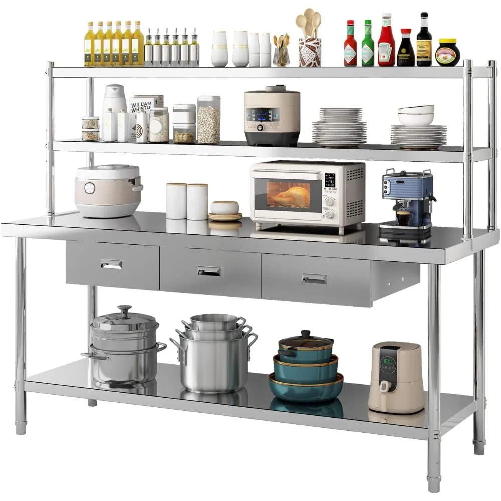 72x24 Inch Stainless Steel Table with 3 Drawers and Overshelves, 1460 LBS Heavy Duty Commercial Metal Prep Table for Home Kitche
72x24 Inch Stainless Steel Table with 3 Drawers and Overshelves, 1460 LBS Heavy Duty Commercial Metal Prep Table for Home Kitche