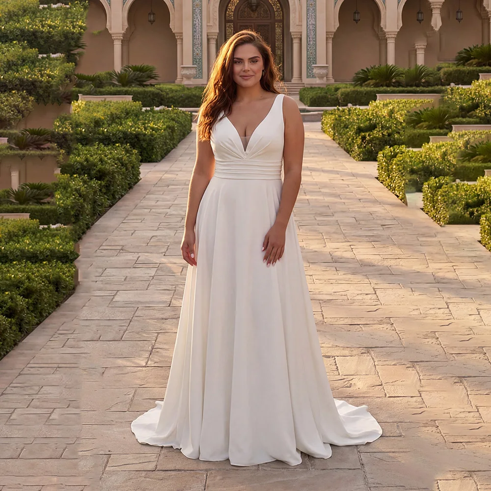 Satin Simple Wedding Dresses Plus Size Sleeveless V-Neck Backless vestidos de novias A Line Elegant Bride Gowns Customized
Satin Simple Wedding Dresses Plus Size Sleeveless V-Neck Backless vestidos de novias A Line Elegant Bride Gowns Customized