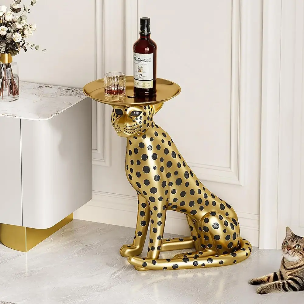 Gold Leopard Side Table with Tray - Panther Figurine Decorative Accent Table for Home & Gifts
Gold Leopard Side Table with Tray - Panther Figurine Decorative Accent Table for Home & Gifts