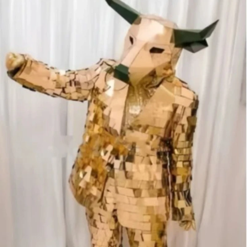 Gold Mirror Man Performance Costume Golden Suit Technological Festival Stage Costume Animal Mouse Head Bull Head Clothing
Gold Mirror Man Performance Costume Golden Suit Technological Festival Stage Costume Animal Mouse Head Bull Head Clothing
