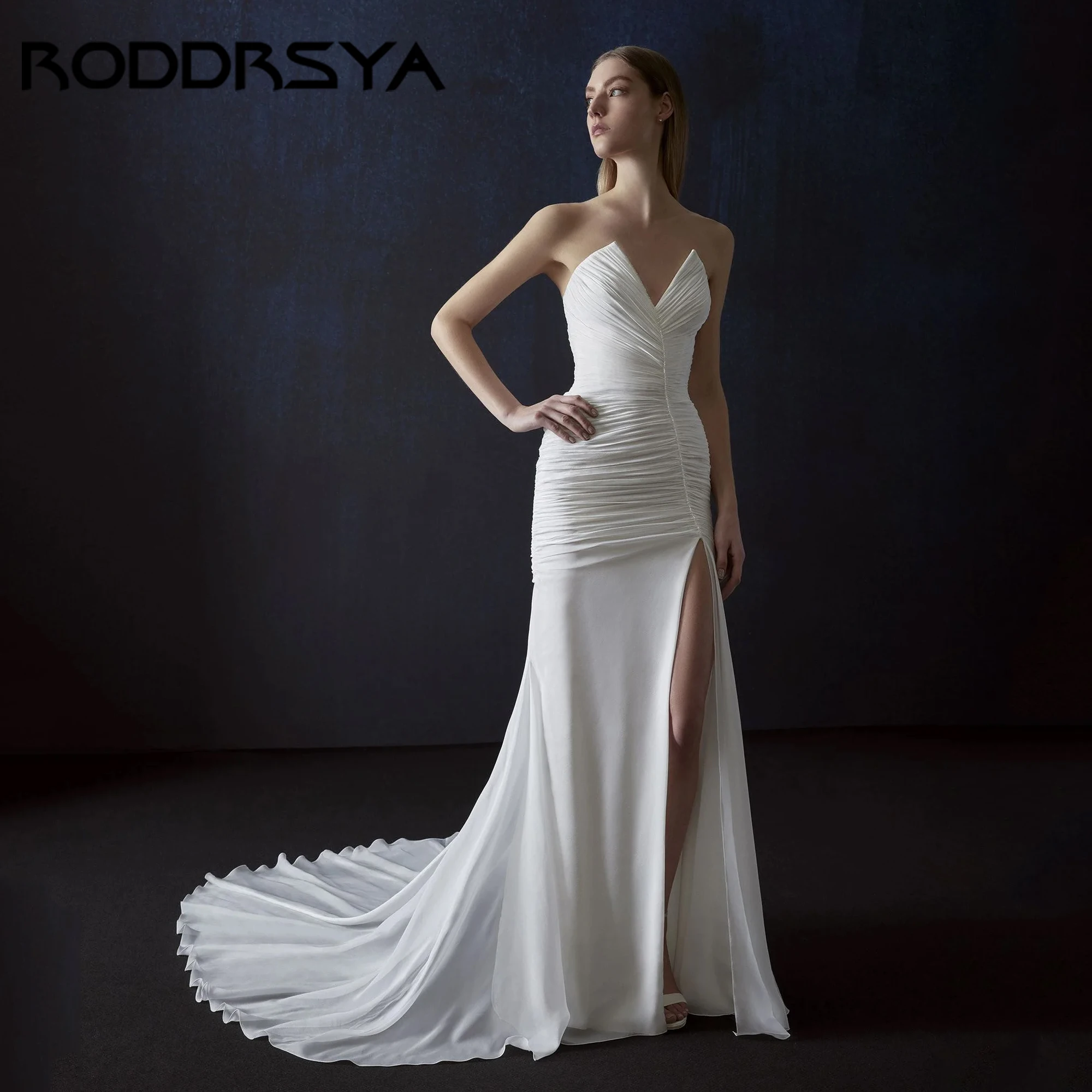 Mermaid Sleeveless Sweetheart Luxury Satin Wedding Dresses Illusion Back Bridal Gowns Vestido De Novia Mariage 2025 Customized 
Mermaid Sleeveless Sweetheart Luxury Satin Wedding Dresses Illusion Back Bridal Gowns Vestido De Novia Mariage 2025 Customized