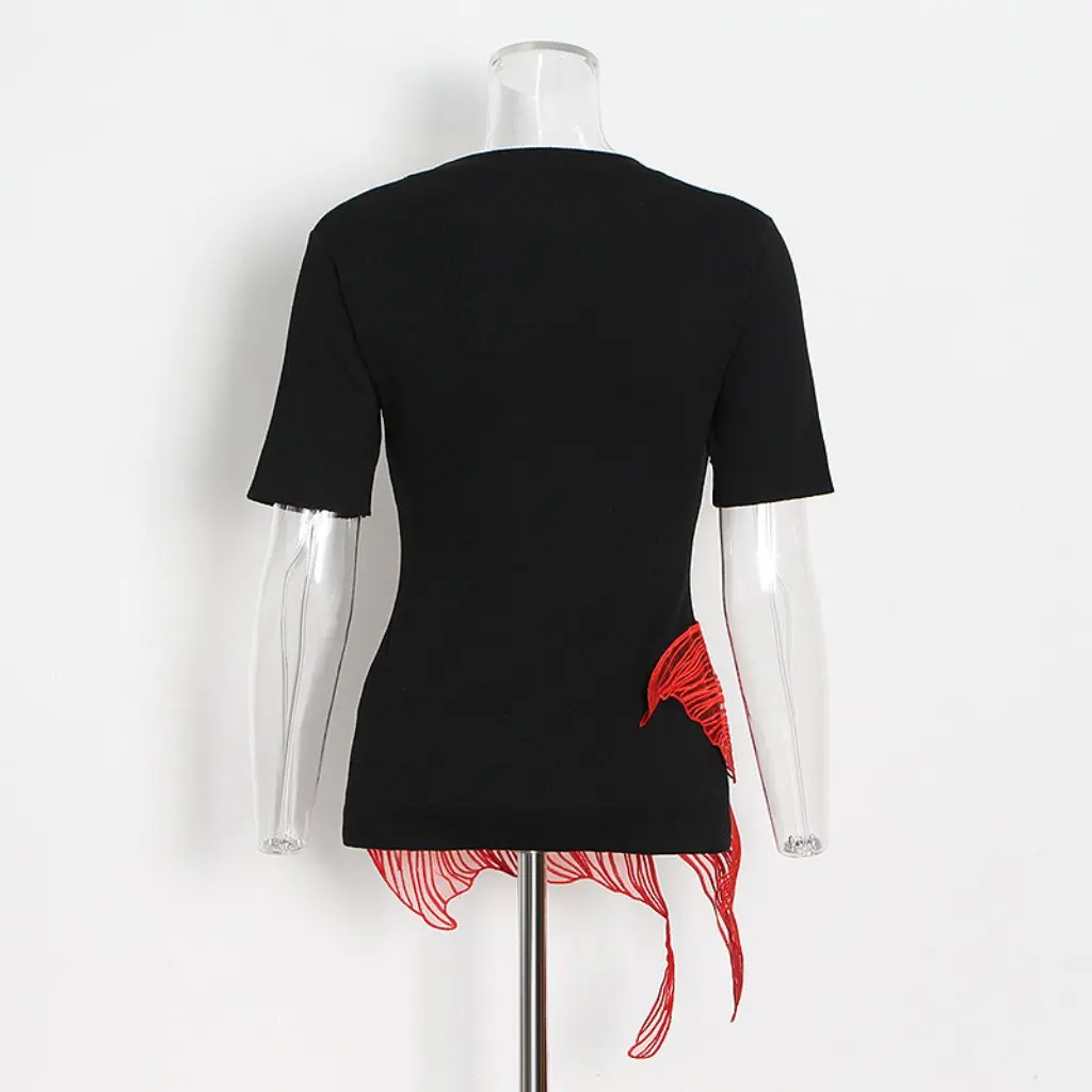 Женская футболка в повседневном стиле с вышивкой «Золотая рыбка» для похудения, свободный крой, модный топ для нового дизайна на правом плечо 
Женская футболка в повседневном стиле с вышивкой «Золотая рыбка» для похудения, свободный крой, модный топ для нового дизайна на правом плечо