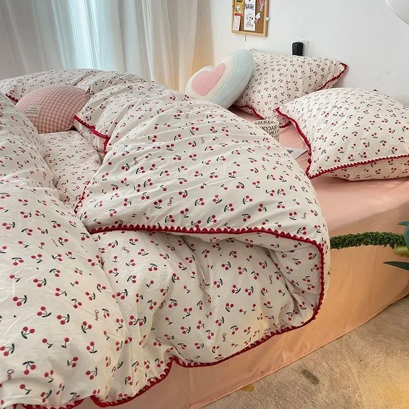 Bedding Set Girls Cherry Soft Washed Cotton Bed Sheet Queen King Size Duvet Set Comforter Set Pillowcase Bed Linens
Bedding Set Girls Cherry Soft Washed Cotton Bed Sheet Queen King Size Duvet Set Comforter Set Pillowcase Bed Linens