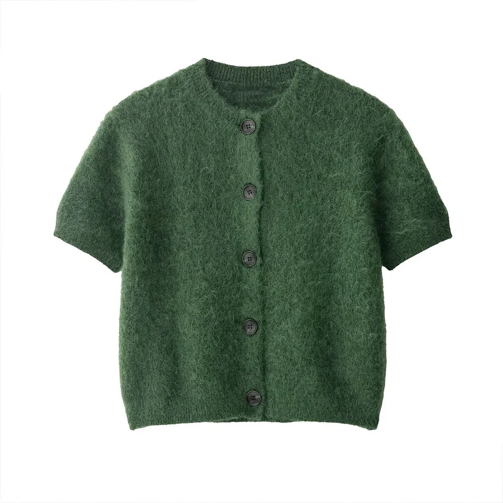 Woman's Knitted Cardigan Round Neck Short Sleeve Single-breasted Solid Color Cropped Outerwear Sweater Jacket Simple Top
Woman's Knitted Cardigan Round Neck Short Sleeve Single-breasted Solid Color Cropped Outerwear Sweater Jacket Simple Top