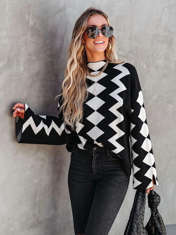 Fashion Vintage Pullover Sweater Women Winter Clothing Flare Sleeve Argyle Tops Knitwear Casual Slim Jersey Jumper
Fashion Vintage Pullover Sweater Women Winter Clothing Flare Sleeve Argyle Tops Knitwear Casual Slim Jersey Jumper
