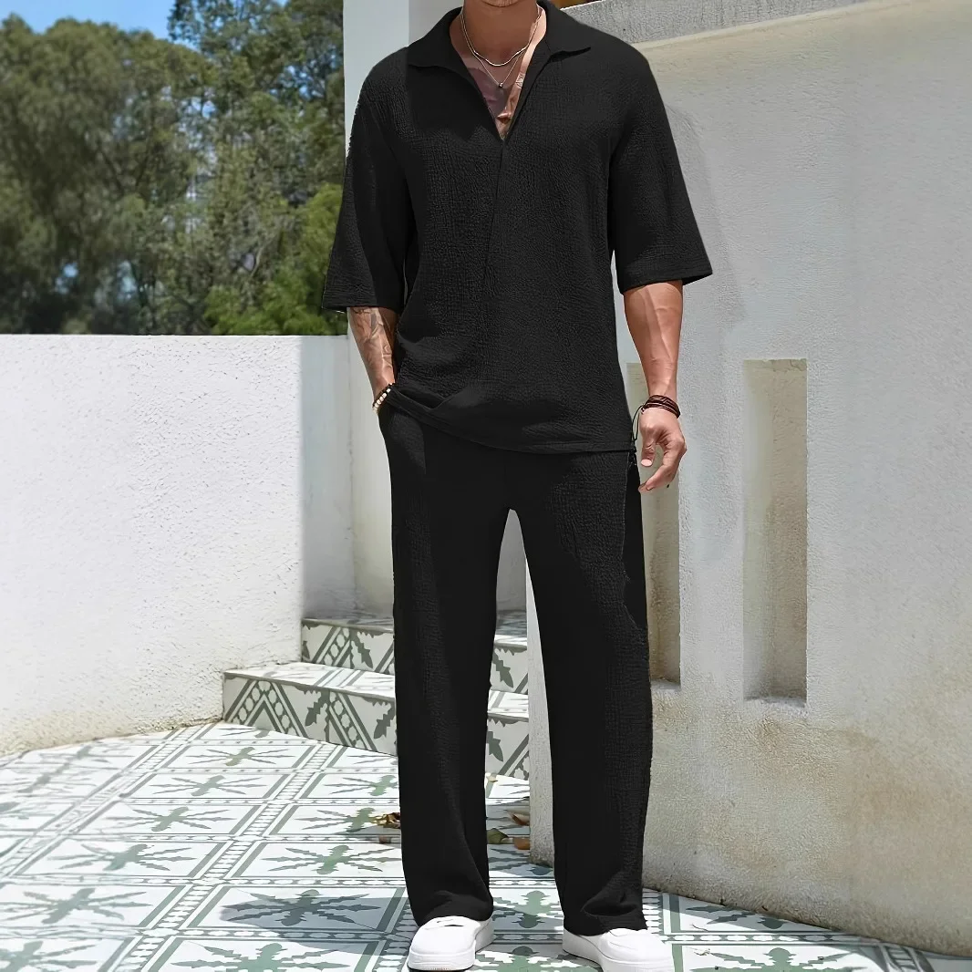 2025 Spring and Summer New Hot Selling Men's Casual Silky Fabric Shirt Solid Color Half Sleeve Trousers Two-piece Set
2025 Spring and Summer New Hot Selling Men's Casual Silky Fabric Shirt Solid Color Half Sleeve Trousers Two-piece Set