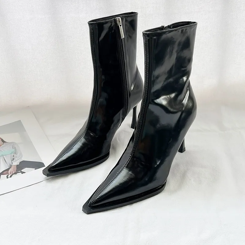High Heel Ankle Boots Autumn Winter New Pointed Toe Patent Leather Retro Slim Boots Thin Heel Brown Ankle Boots
High Heel Ankle Boots Autumn Winter New Pointed Toe Patent Leather Retro Slim Boots Thin Heel Brown Ankle Boots