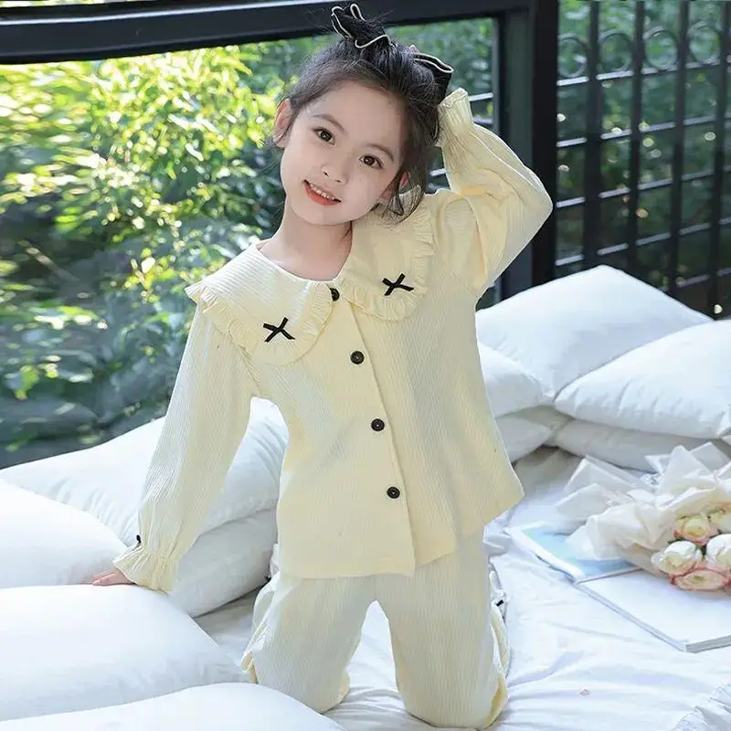 Kawaii модный пижамный комплект для девочек, студенческий весенне-осенний повседневный топ с воротником «Питер Пэн», длинные штаны, комплект из 2 предметов, детская одежда
Kawaii модный пижамный комплект для девочек, студенческий весенне-осенний повседневный топ с воротником «Питер Пэн», длинные штаны, комплект из 2 предметов, детская одежда