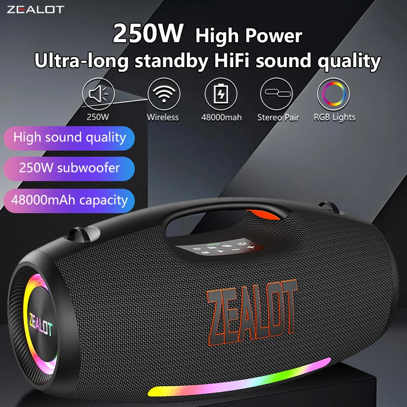 ZEALOT S89 Портативный Bluetooth-динамик мощностью 250 Вт, водонепроницаемый, 48000 мАч, сабвуфер TWS, беспроводная поддержка USB/TF/Aux RGB lig
ZEALOT S89 Портативный Bluetooth-динамик мощностью 250 Вт, водонепроницаемый, 48000 мАч, сабвуфер TWS, беспроводная поддержка USB/TF/Aux RGB lig