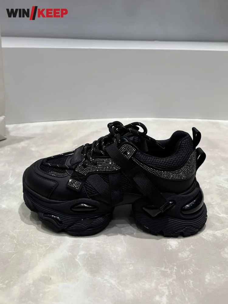Outdoors Running Shoes Women Low Cut Breathable Lace Up Thick Platform Diamonds Crystal Shiny Jogging Shoes Sneakers Trainers
Outdoors Running Shoes Women Low Cut Breathable Lace Up Thick Platform Diamonds Crystal Shiny Jogging Shoes Sneakers Trainers