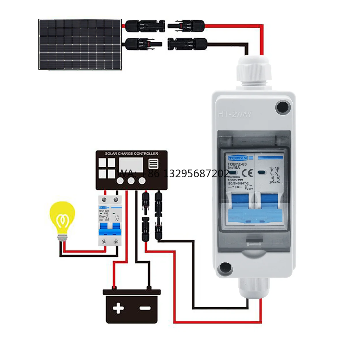 Solar Photovoltaic PV Combiner Box with Circuit Breaker IP65 HT 2ways 1 Input 1 Out DC with Matching Wires Waterproof Box
Solar Photovoltaic PV Combiner Box with Circuit Breaker IP65 HT 2ways 1 Input 1 Out DC with Matching Wires Waterproof Box