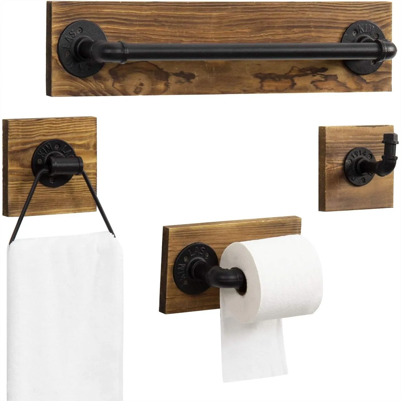 4-Piece Bathroom Hardware Set Toilet Paper Holder Burnt Wood Industrial Matte Black Towel Bar Ring Hook
4-Piece Bathroom Hardware Set Toilet Paper Holder Burnt Wood Industrial Matte Black Towel Bar Ring Hook
