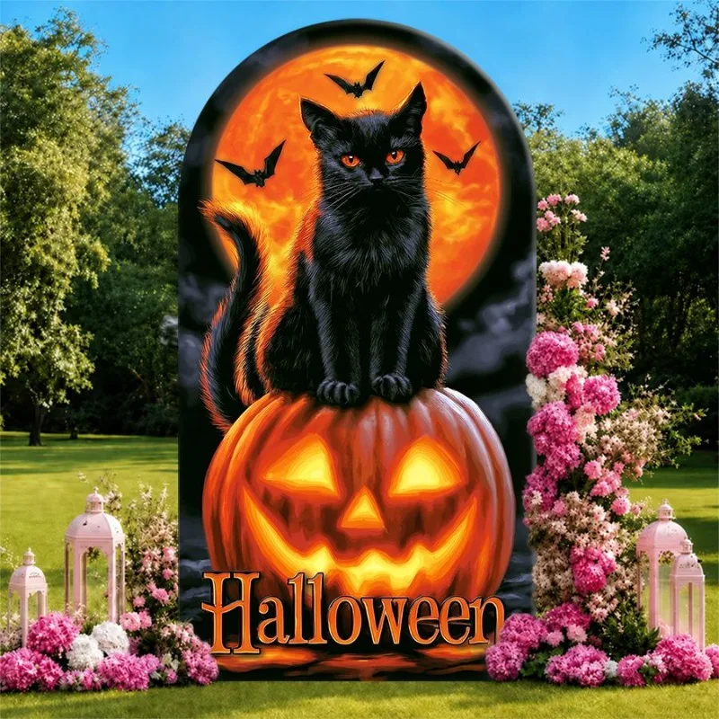 Single Side Arch Backdrop Cover Halloween Themed Backdrop Featuring Black Cat on Jack-o-Lantern with Full Moon and Bats
Single Side Arch Backdrop Cover Halloween Themed Backdrop Featuring Black Cat on Jack-o-Lantern with Full Moon and Bats