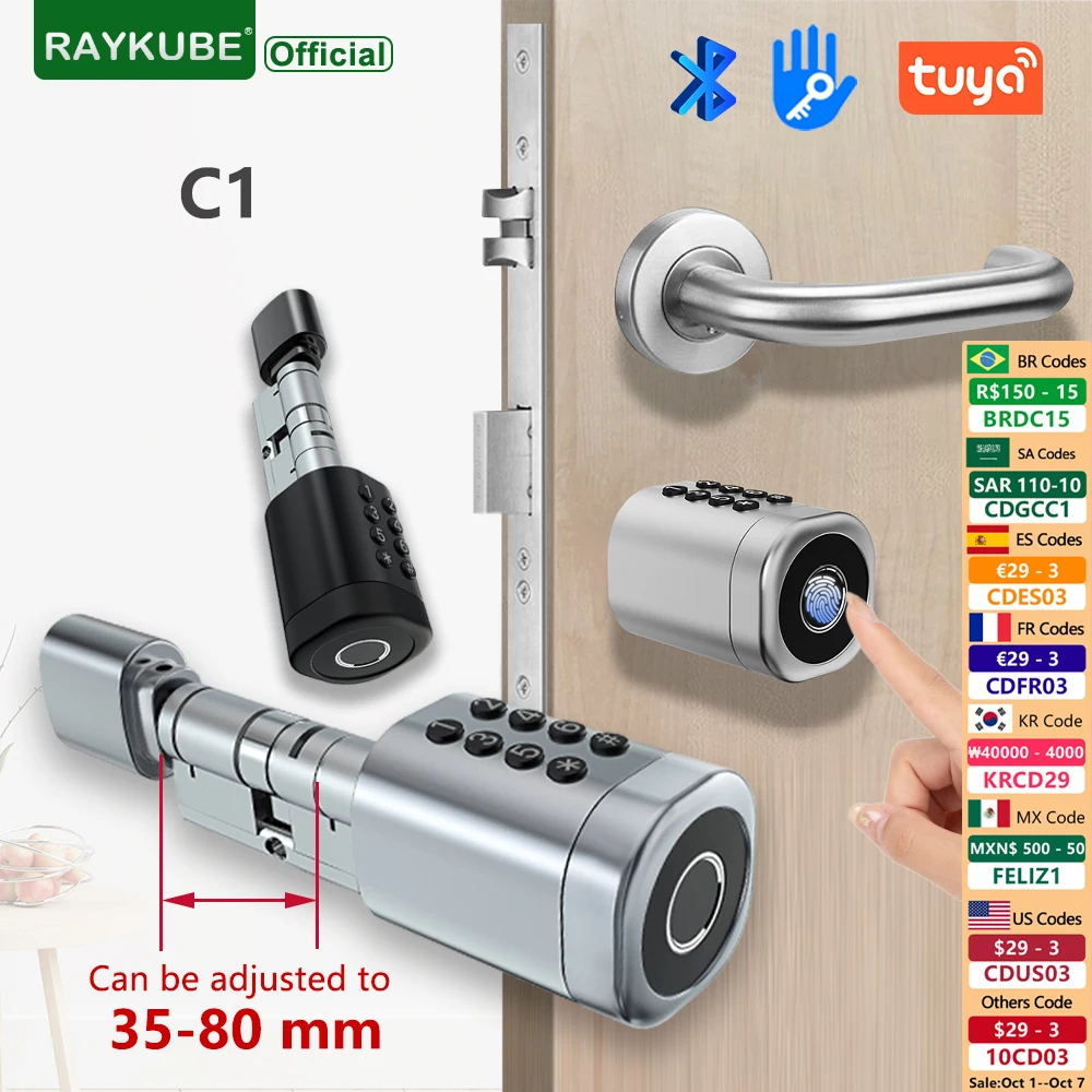 RAYKUBE C1 Tuya BLE TT Lock Умный дверной замок с двусторонней регулировкой длины цилиндра Отпечаток пальца Пароль Приложение Ключ IC-карта Разблокировка
RAYKUBE C1 Tuya BLE TT Lock Умный дверной замок с двусторонней регулировкой длины цилиндра Отпечаток пальца Пароль Приложение Ключ IC-карта Разблокировка