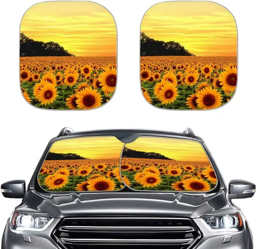 Sunset Sunflower Flower Sea 2-Piece Windshield Sun Shade Car Front Windows Portable Sun Visor Protector for Sedans SUV Truck
Sunset Sunflower Flower Sea 2-Piece Windshield Sun Shade Car Front Windows Portable Sun Visor Protector for Sedans SUV Truck