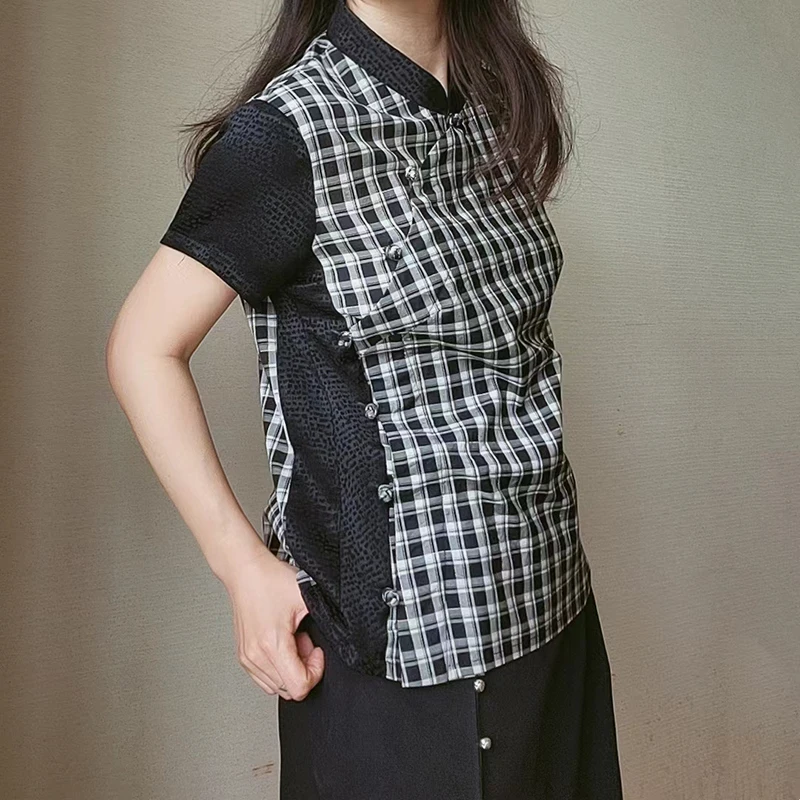 Retro Chinese Sle irt Summer New Acetate Plaid Stand Collar ort Sve Improved Version Peach f Sve irt
Retro Chinese Sle irt Summer New Acetate Plaid Stand Collar ort Sve Improved Version Peach f Sve irt