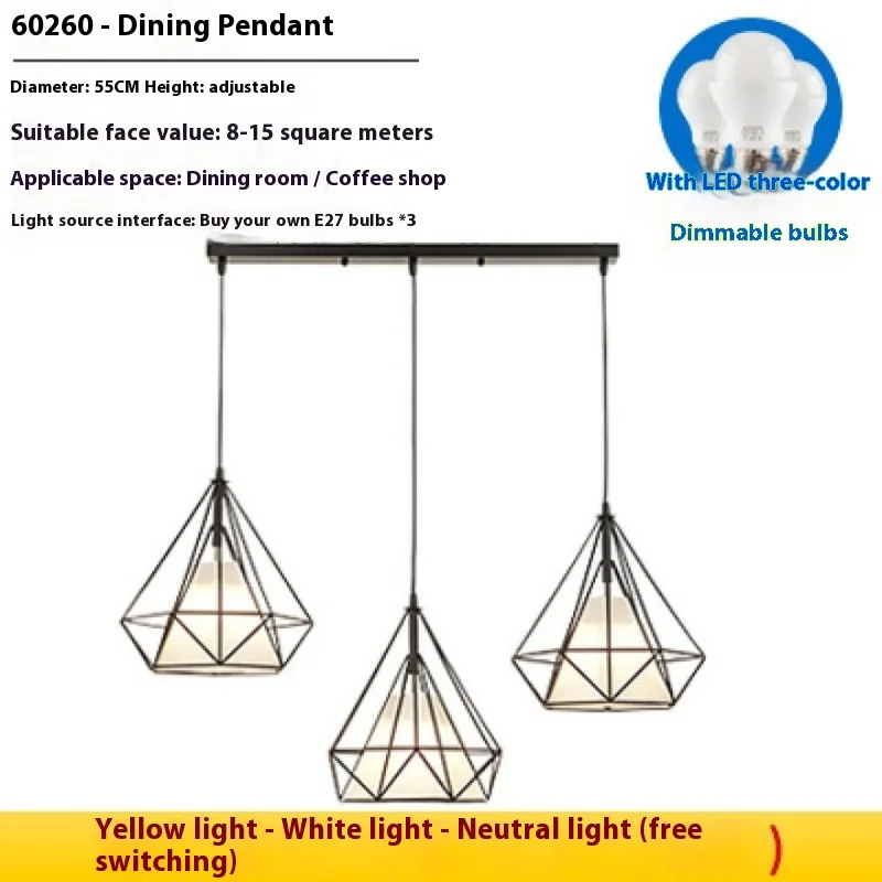 Minimalist industrial style pendant lamp creative lighting decoration iron restaurant 3-head straight plate (three color LED bul
Minimalist industrial style pendant lamp creative lighting decoration iron restaurant 3-head straight plate (three color LED bul
