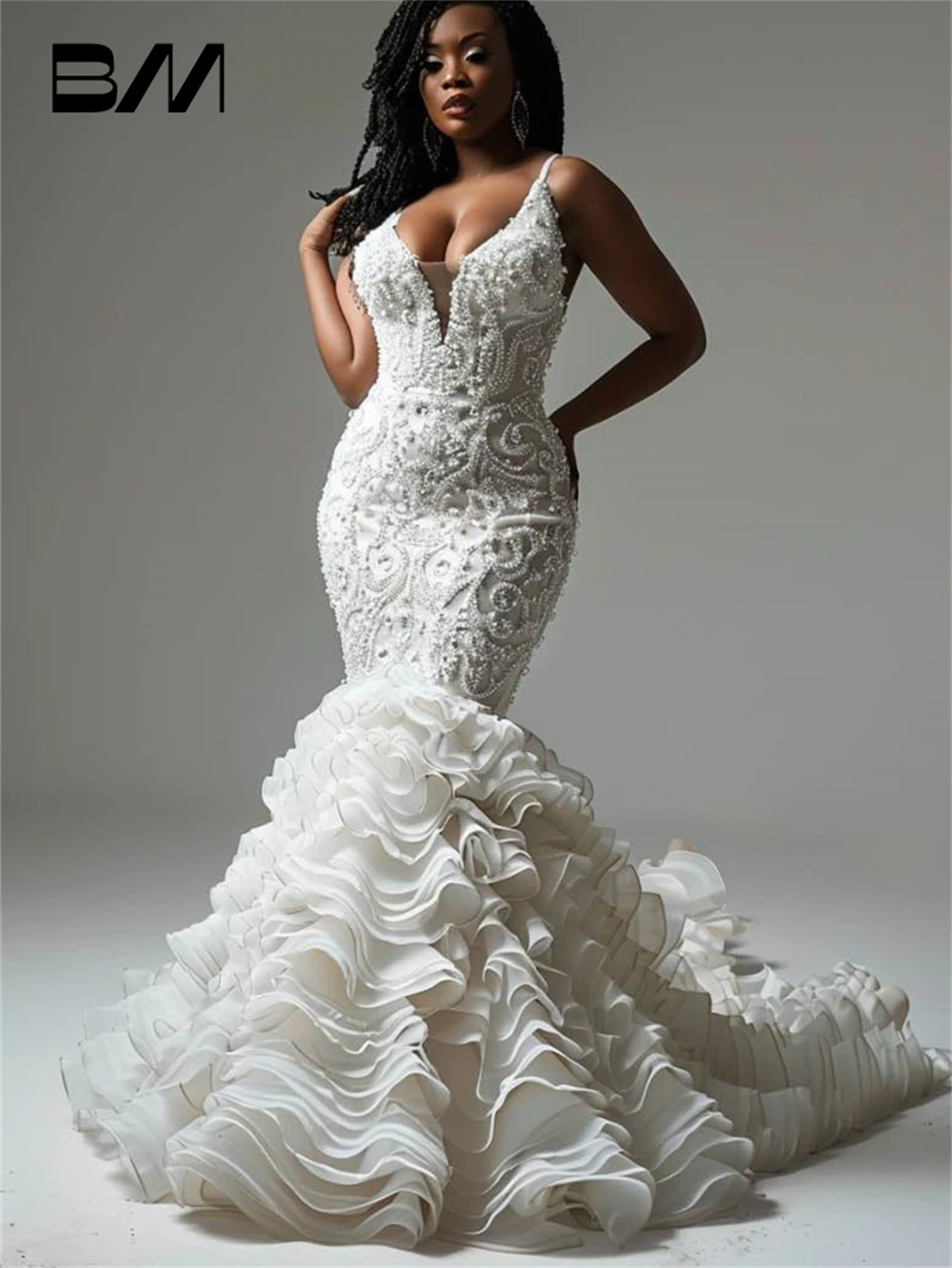 Luxury Beading Wedding Dress with Fit-and-Flare Tiered Train, Customized Spaghetti Straps Long Bride Dresses, Sexy Bridal Gown
Luxury Beading Wedding Dress with Fit-and-Flare Tiered Train, Customized Spaghetti Straps Long Bride Dresses, Sexy Bridal Gown