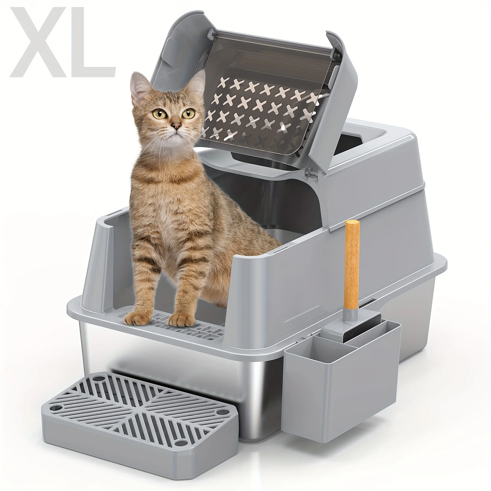 XL Extra Large Enclosed Stainless Steel Cat Litter Box for Big Cats with 110° Flip Lid, Top Entry Design, High Sided Leak-Proof
XL Extra Large Enclosed Stainless Steel Cat Litter Box for Big Cats with 110° Flip Lid, Top Entry Design, High Sided Leak-Proof