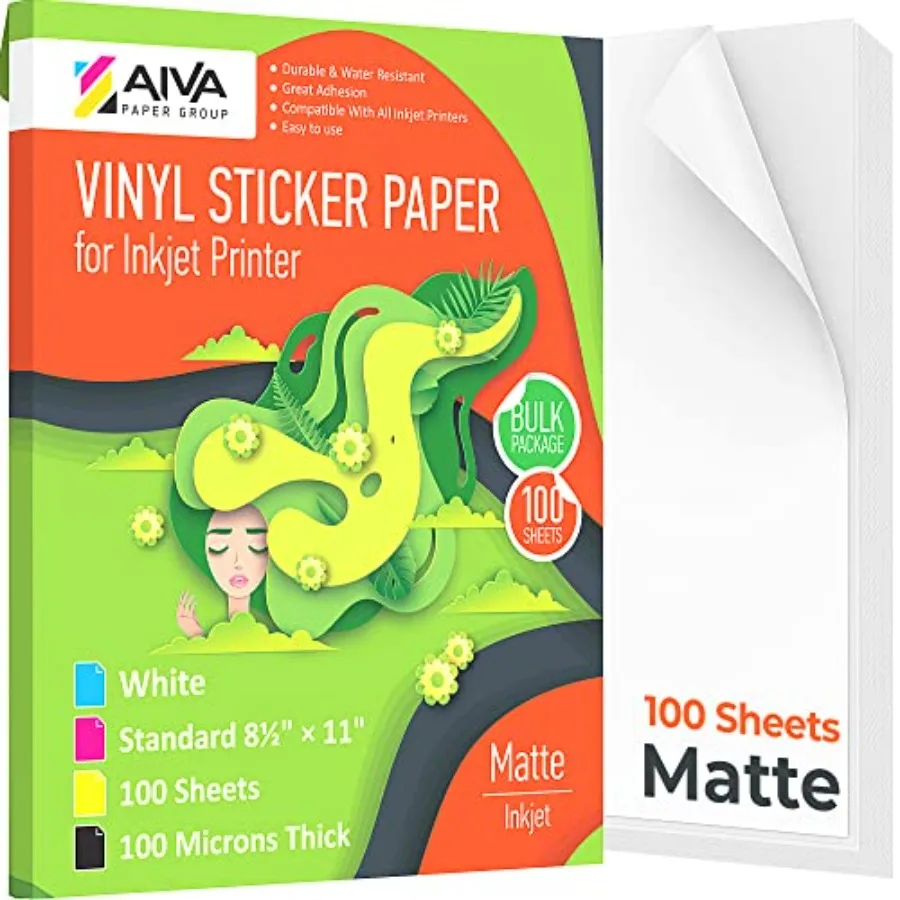 Printable Vinyl Sticker Paper for Inkjet Printer - Matte White - Self-Adhesive - Waterproof Decal Paper - Standard Letter Size
Printable Vinyl Sticker Paper for Inkjet Printer - Matte White - Self-Adhesive - Waterproof Decal Paper - Standard Letter Size
