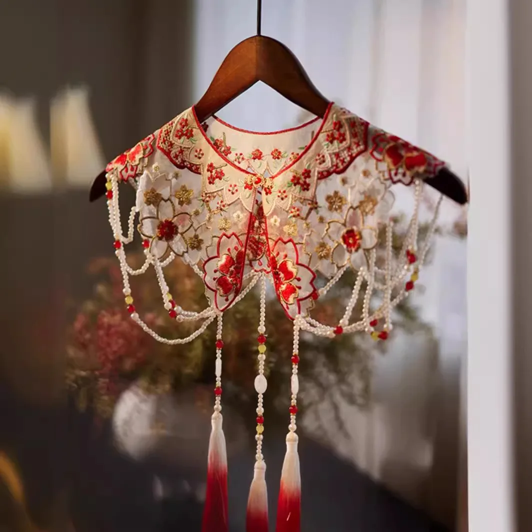 Women's Vintage Flower Embroidery Beaded Pearl Tassel Red Pashmina Female Winter Shawl Cloak Collar R2396
Women's Vintage Flower Embroidery Beaded Pearl Tassel Red Pashmina Female Winter Shawl Cloak Collar R2396